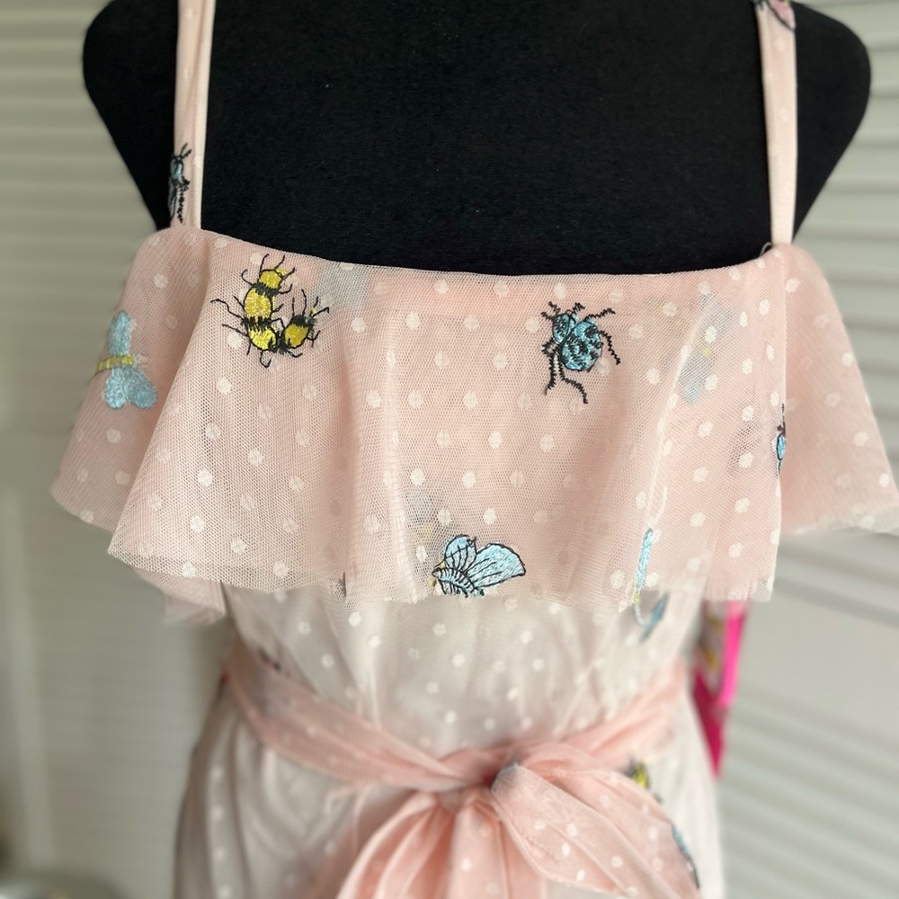 Betsey Johnson Pink Dress with Dragonfly Bumblebee and Ladybug Embroidery